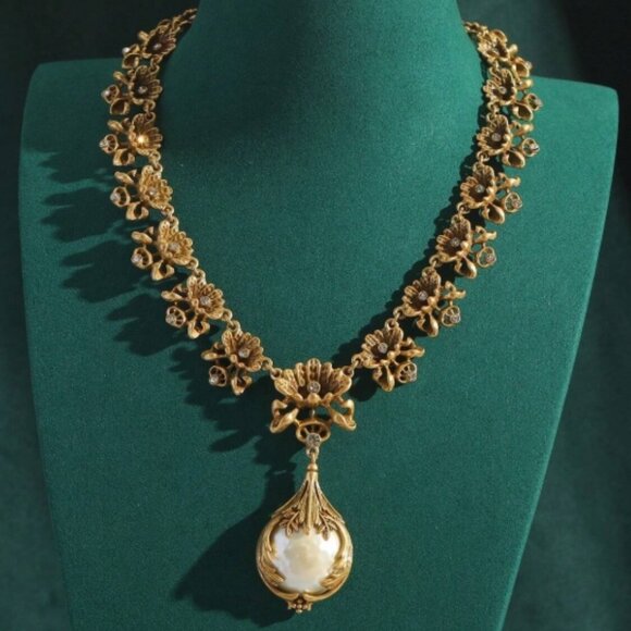 Jewelry - ANTIQUE STYLE GOLD FLORAL STATEMENT NECKLACE